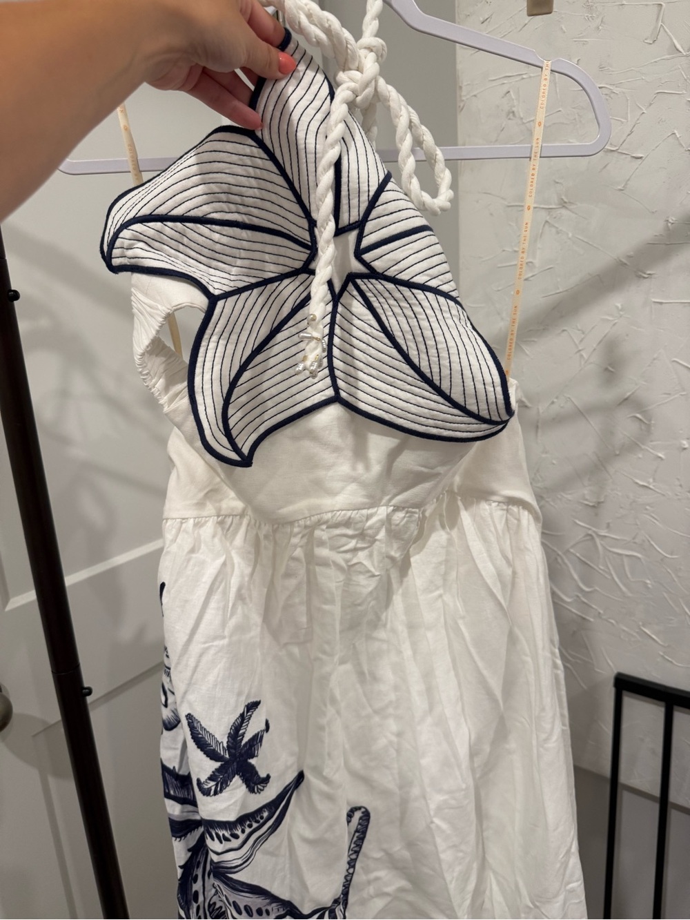 FARM Rio White Maxi Dress with Navy Floral and Starfish Appliqué - Picture 6 of 8